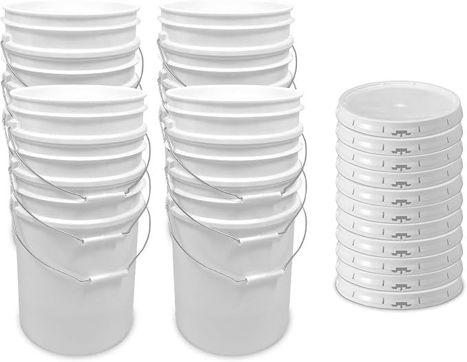 ePackageSupply 5 Gallon Bucket with Airtight Lid | Made in USA | Food Grade | Heavy-Duty Premium HPDE Plastic | Durable 90 Mil All Purpose Pail | Easy Stack and Store | BPA Free (White, 12)