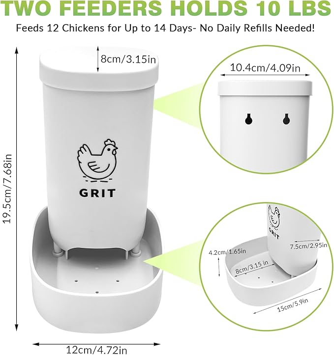 2 Pack Chicken Oyster Shell Feeder, Grit Feeder with Lid, Hanging Gravity Chicken Poultry Feeders Trough, Coop Accessories Supplies
