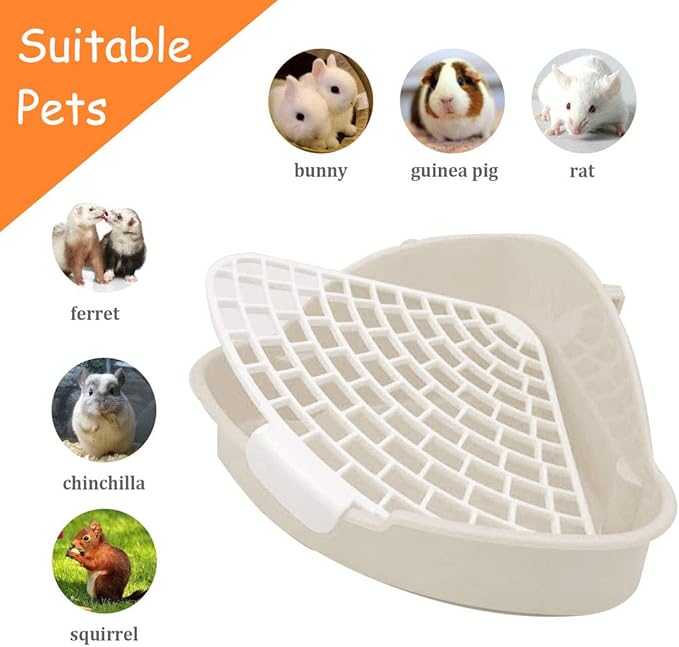 Hamiledyi Triangle Potty Trainer Corner Bunny Toilet Plastic Pet Pan Guinea Pig Litter Bedding Box for Baby Rabbit Guinea Pig Hamster Chinchillas Ferret Small Animals(White)