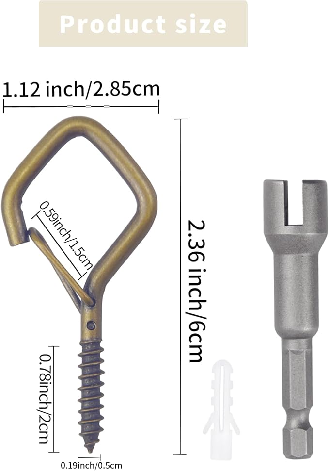 50 PCS Bronze Eye Screw Hooks for Hanging Heavy Duty with Safety Buckle.Metal Ceiling Hooks for Hanging Plants Cup Wind Chime Bird Feeders Patio Lights at Indoor&Outdoor