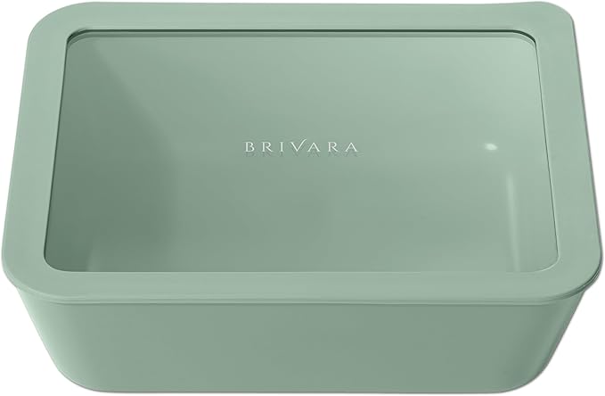 Ceramic Coated Glass Food Storage Container | No PTFE, PFOA, PFAS, and BPA | Reusable Non Toxic Meal Prep Container with Glass Lid | Easy To Store | 11 Cup Rectangle [Willow]