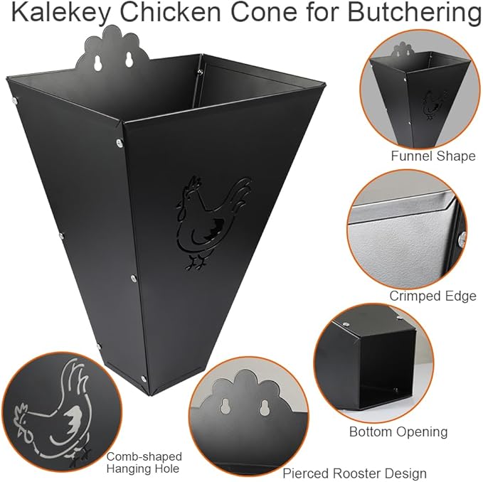 Medium Size Chicken Cone, Heavy-Duty Chicken Kill Cone Metal Poultry Processing Equipment, Wall Mounted for Secure Butchering of Chickens, Ducks & Turkeys (Up to 8Lb)