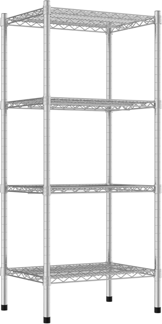 Commercial NSF Listed Chrome Stationary Wire Shelving Kit 18" x 24" x 54", with 4 Shelves Perfect for Warehouse, Walk-in Refrigerator, Freezer, Grocery Store, Restaurant, Dishroom