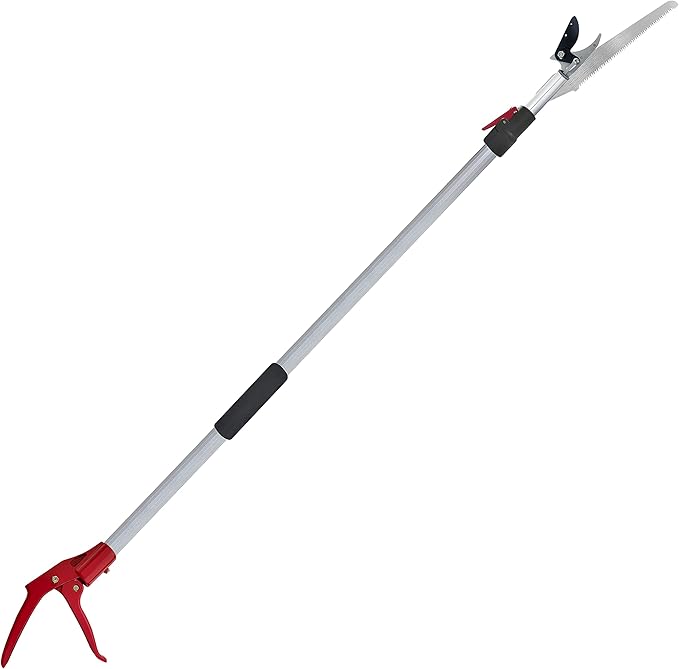 Telescopic Tree Trimmer 5.8-10 FT with 2 Section, 4 Node Adjustable, Cut and Hold Pruner, Pole Saw Extendable, Long Handle Fruit Picker, Branch Cutter, Loppers, Clippers With Hook