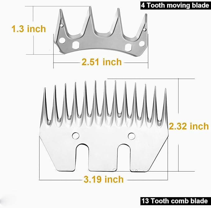 13 Tooth Sheep Shears Replacement Blades PRO Universal Blade for All Major Brands Oster GDJOB TAKEKIT BEETRO Dragro Lister Heiniger Sheep Clippers for Sheep Alpacas Goats (13 Tooth Silver)