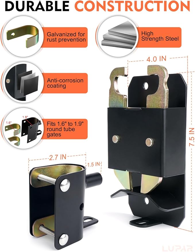 2 Way Farm Gate Latch, Heavy-Duty Lockable Fence Latch with Self-Locking Nut, Black Livestock Gate Latch Compatible with Pastures, Stables, Ranches, Horse Corrals,Farms