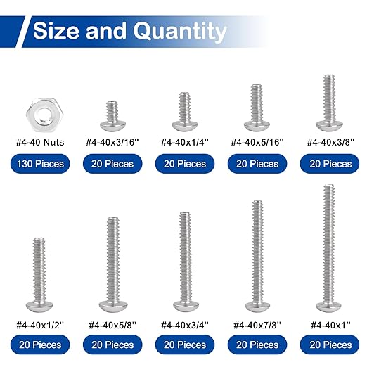 310Pcs #4-40 Phillips Pan Head Machine Screws Assortment Kit 304 Stainless Steel Assorted Nuts and Bolts Fully Machine Thread(#4-40x3/16, 1/4", 5/16", 3/8", 1/2", 5/8", 3/4", 7/8", 1")