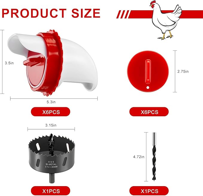 Chicken Feeder Port Kit –4 Pack Automatic Poultry Feeder Cups for Buckets & Bins, No Waste Rainproof DIY Chicken Feeders for Hens, Ducks & Other Poultry