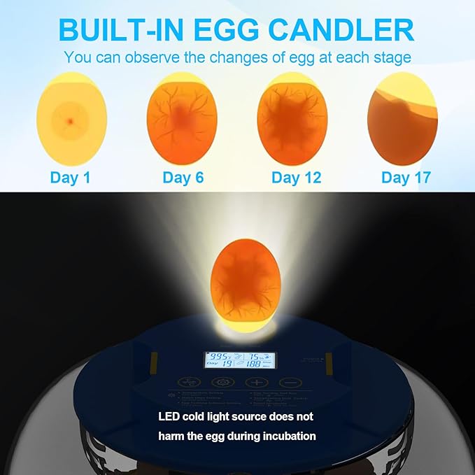 18 Egg Incubators for Hatching Eggs with Temperature Control, Egg Incubator with Automatic Egg Turning and Humidity Display, Built-in Egg Candler Incubator for Chicken Eggs, Duck, Goose & Quail