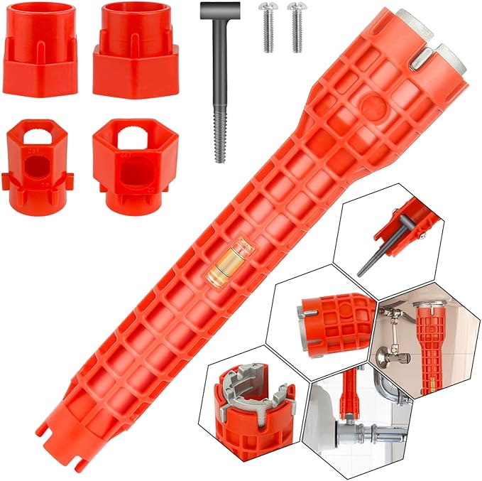 14 in 1 Faucet and Sink Installer,Faucet and Sink Wrench,Multifunctional Sink Wrench,Suitable for Installing Pipes under Bathrooms,Toilets,Kitchens,and Sinks（Red）