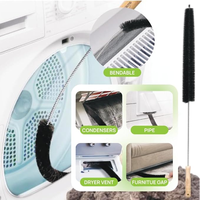 8 Pack Multi-Purpose Washing Machine and Flexible Dryer Vent Cleaning Kit - Dryer Lint Cleaner - Grout, Crevice & Lint Trap Cleaning Tools - Long Handle Laundry Brushes for All Washers