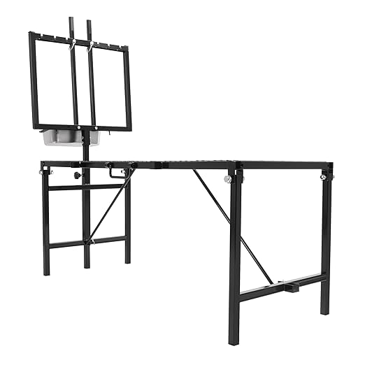 HECASA Sheep Milking Stand Livestock Feeder Rack Adjustable Headpiece w/Removable Feeding Tray Portable Farm Ranch Livestock Stand for Hoof Trimming Shearing Grooming Grooming (Black)