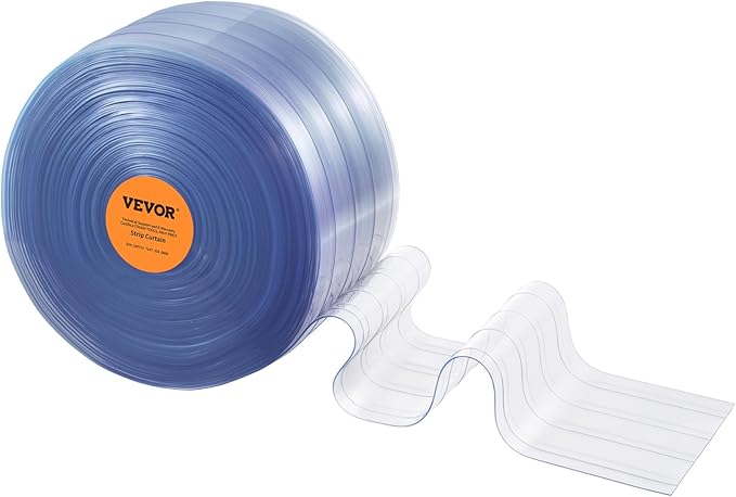 VEVOR Strip Curtain, 164' Length x 8" Width x 0.08" Thickness, Clear Ribbed PVC Curtain Strip Door Bulk Roll, Plastic Door Strips for Doorways of Supermarket, Garage, Warehouse, Barn, Pet Animal House