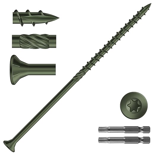 #10 x 5 Inch Deck Screws (164Pcs) 4lb. Carbon Steel, Green, Flat Head, Rust Resistant epoxy Coated, with T25 Star Bit