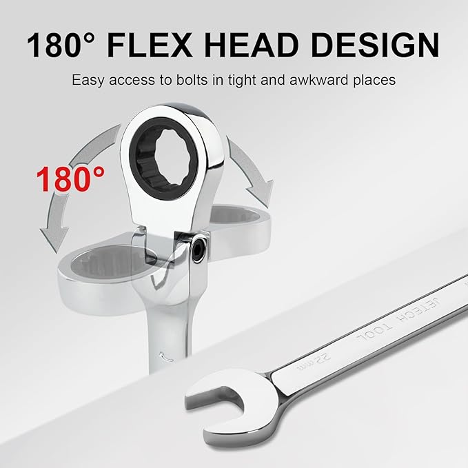 Jetech 22mm Ratchet Wrench Flex Head: Box End Wrench 12Pt| Metric Ratcheting Combination Chrome Vanadium,Forged, Extra Durability