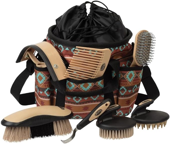 Weaver Leather Horse Grooming Kit, 7-piece Brush Set with Organizer Tote Bag, Equine Care, Horse Track Room Equipment, Grooming Supplies, Lost Creek