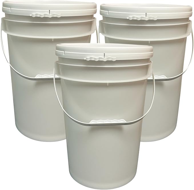 6 Gallon Plastic Bucket Pail Food Grade with Lid (Pack of 3) (White)+ Free Bucket Opener Tool