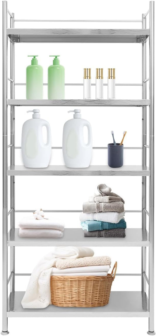 5 Tier Stainless Steel Shelving Metal Unit Storage Bakers Rack Kitchen Standing Storage Shelves Organizer Heavy Duty for Restaurant Garage Pantry Kitchen Laundry Bathroom