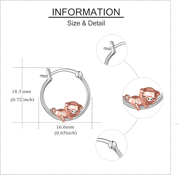 Fox/Pig/Mushroom/Cat Earrings Sterling Silver Cute Hoop Earrings Animal Jewelry Gifts for Women Daughter