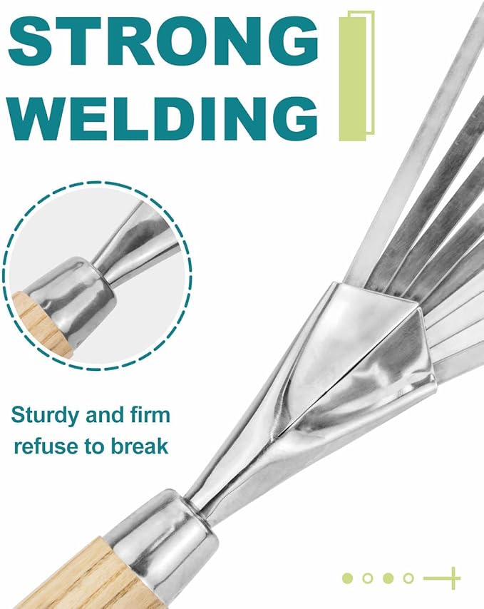 Hand Cultivator with 9-Teeth Rake - 14.4 Inch for Garden Bed Cultivating Soil, Weeding, Raking Leaves, Levelling Gravel - Solid Wood Handle