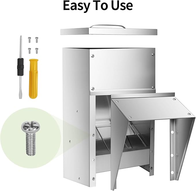 RYFT Galvanized Chicken Feeder 11.5 Lbs Capacity, Outdoor Rat Proof Metal Poultry Feeder with Lid, Hanging Chicken Feeder, Coop Food Dispenser No Waste for Chicken， Duck