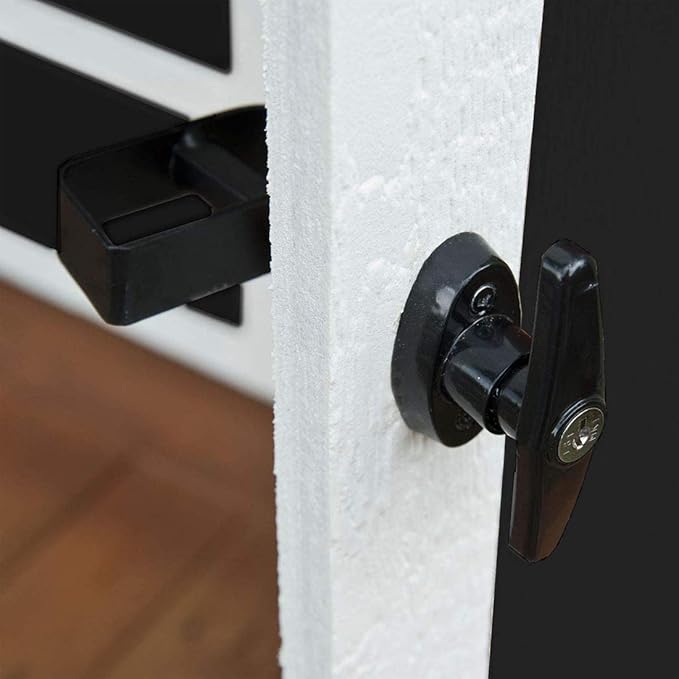 HauSun Shed Door Handle Lock Set 4-1/2" T Handle with 2 Keys and 2 Screws, 4-1/2" Stem for Shed, Gate, Barn, Garage, Playhouse, Chicken Coop Door Lock and More, Black (T Handle)