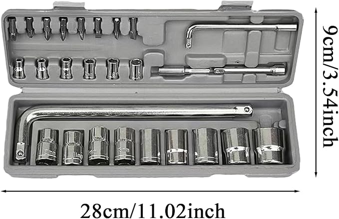 Mechanic Socket Set | 27-Piece Ergonomic Heavy Duty Professional - Full Socket Home Tool Kit with Storage Case - for Automotive Truck Home Workshop Garage Repair Maintenance Daily Care