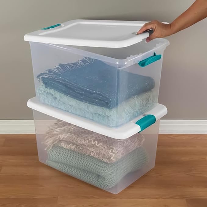 Sterilite 4 and 6 Pack Latching Storage Bins, Plastic Organizing Lidded Totes, 106 Qt and 64 Qt