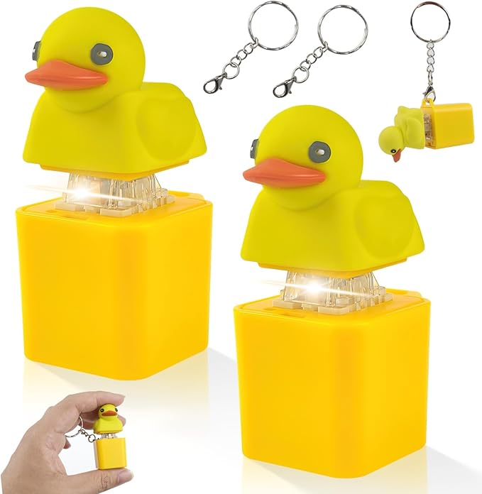 2pcs Duck Quacking Fidget Toys Keychain, Ducky Caps Keychains Squeaky, Clicker Sensory Keychains, Finger Fidget Clicker with Light & Sound, Ducky Caps Keychain, Fun & Portable Anxiety Relief Toy