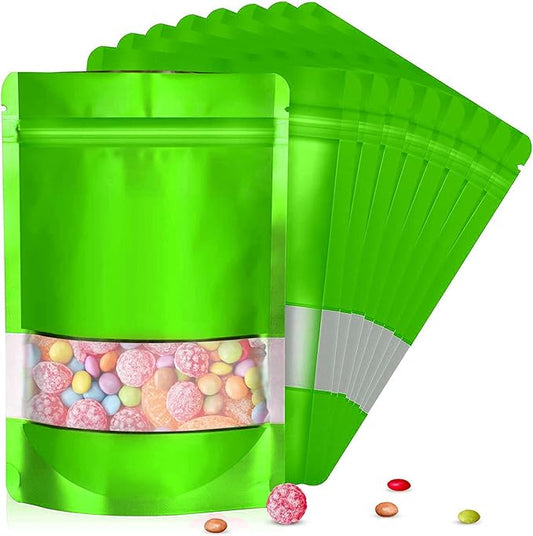 3.5"x5" 120pcs Mylar Bags for Food Storage,Smell Proof Bag with Matte Window Resealable Food Storage Bags for Small Business, Stand-up Foil Pouch Packaging Freeze Dried Candy Bag(Green)