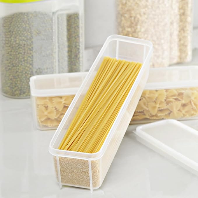 2pcs Noodles Box Storage Container with Lid Food Storage Bin for Refrigerator and Kitchen Airtight Plastic Organizer for Dry Goods and Tableware Preservation