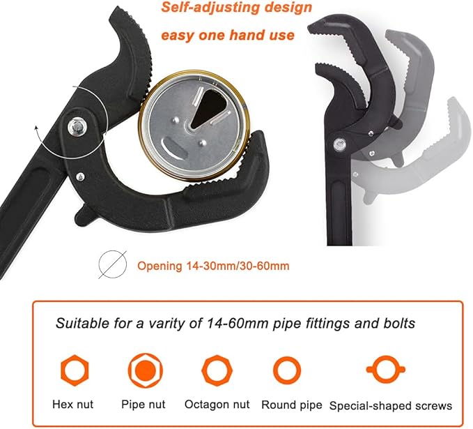 Multi-function Magic Wrench Universal Adjustable Wrenches 1045 Steel, Pipe Wrench Set 10.5 and 15-Inch,2-Piece