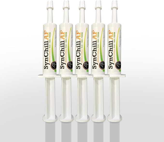 SynChill AF Behavioral Support Gel for Horses – Single Serving – Advanced L-THEANINE-Free Formula, 100% Natural Supplement, Composure, Focus & Confidence Support for Horses - 5 Pack