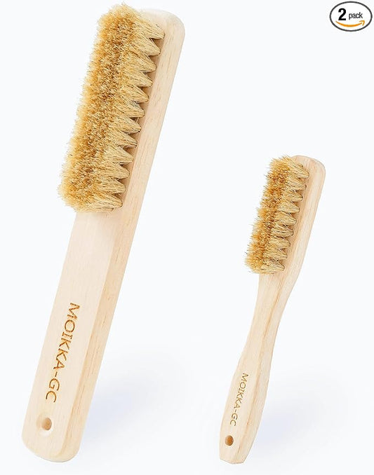 Wood Laundry Stain Brush Set (Large + Small) with Boar Bristles – Tough Stain Remover for Delicates, Cotton, Linens & Shoes, Laundry Scrub Brushes for Clean Fabric