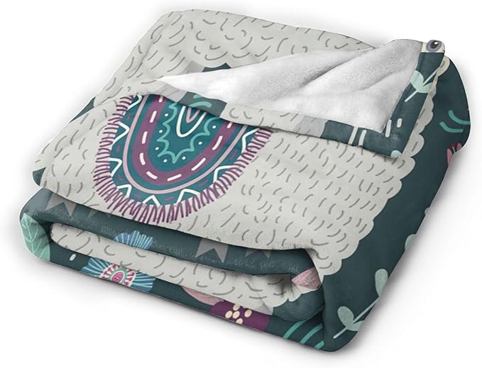Alpaca Blanket Botanical Flower Throw Blanket Cozy Plush Boho Bohemia Llama Fleece Flannel Ultra Soft Blankets Lightweight Fuzzy Party Gifts for Adult Bed Couch Sofa Kids 50"X40"