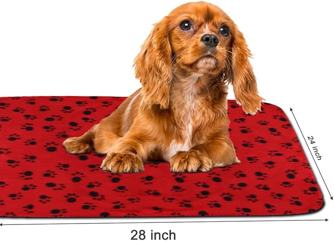 Comsmart Dog Blankets for Small Dogs, 6 Pack Puppy Blanket Cute Paw Print Pet Blanket for Dog, Puppy, Cat, Kitten, 24x28 inches, Red