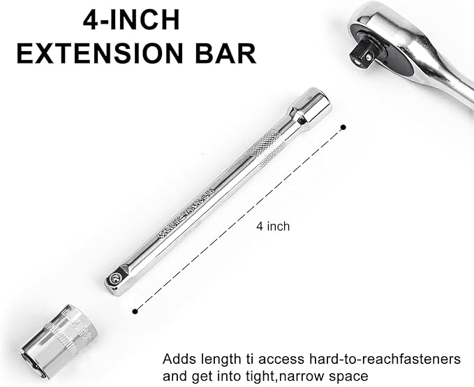 Egofine 28pcs 1/4 Inch Ratchet Socket Wrench Set, Drive Socket Set with 12 Sockets and 14 Bit Socket Set, with Extension Bars