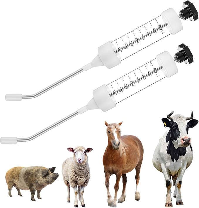 2 Pcs 500ml Large Cattle Drench Gun Big Dosage Feeding Gun Reusable Veterinary Medicine Syringe Continuous Dosing Feeding Dispenser Device for Pig Cow Sheep Goat Horse Livestock