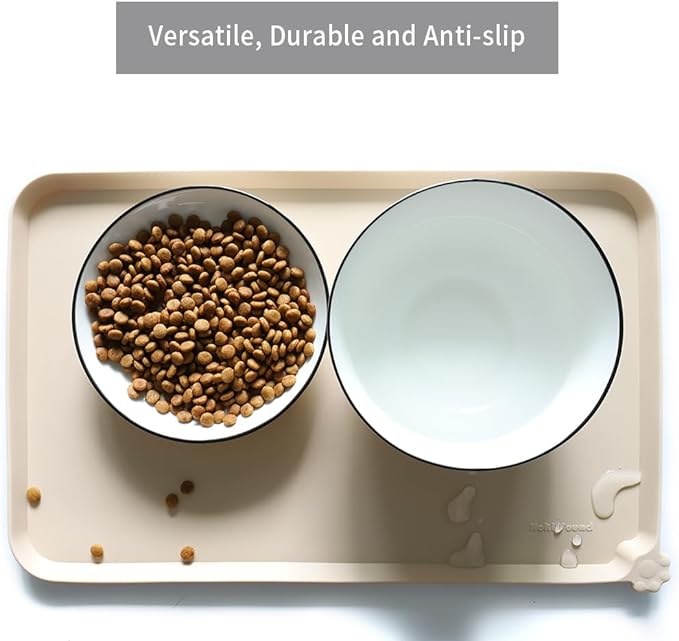 Hoki Found Silicone Pet Food Mats Tray - High-Lips Pet Dog Cat Bowl Mats - Dog Pet Cat Feeding Mat - Waterproof Dog Cat Food Mats -Pet Water Mats for Floors - Papayawhip