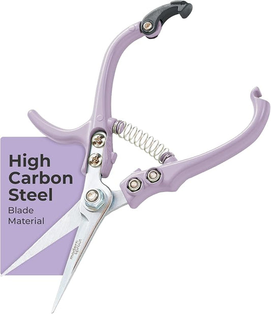 Modern Sprout Pruning Shears - Herb Snipping Scissors- Lightweight Gardening Tools W/Easy Lock - Flower Cutter Garden Shears - Carbon Steel Blade + Reusable Holster (Lavender, 1-Pack)