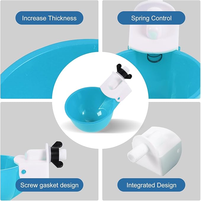 Chicken Waterer Cups (8 Pack/Light Blue) - DIY Automatic Large Chicken Water Feeder for Ducks,Chicks, Turkeys, Quail, Bunny, Bird and Other Various Poultry Dispenser with Matching Drill