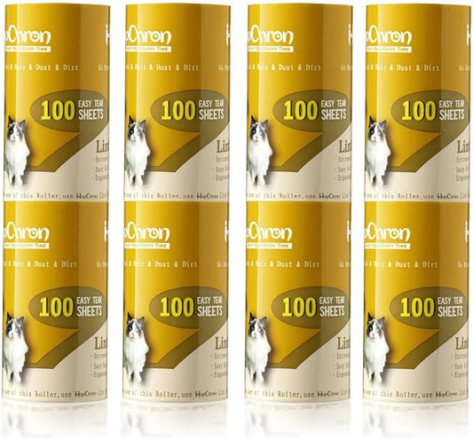 Extra Sticky Lint Roller Refills Only, Total 800 Easy Tear Sheets, Fits Most 3.9"-4" Standard Size Lint Roller with Inner Diameter at 1.5", Works Great On Pet Hair(Pack of 8)