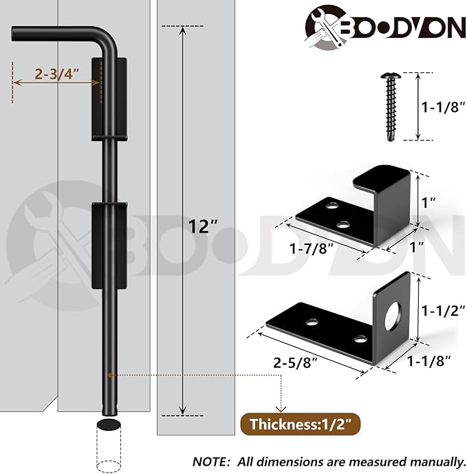 12" Cane Bolt Gate Drop Rod Heavy Duty Gate Hardware, Gate Ground Latch for Wood Metal Vinyl Gates Doors Stopper for Gate Ground, Wrought Iron Gate Latches, Black Finish-2 Pack