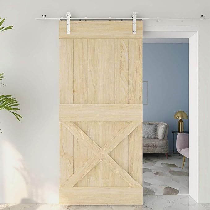 TSMST 5.5FT Sliding Barn Door Hardware Kit, Stainless Steel Heavy Duty Sturdy Barn Door Track for Single Wood Door, Slide Smoothly Quietly (L Style)
