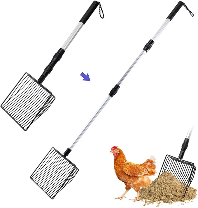 Chicken Coop Accessories Stretchable Metal Chicken Poop Scooper Sifting Poop Shovel Tools for Cleaning (3 in 1)