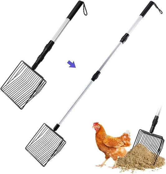 Chicken Coop Accessories Stretchable Metal Chicken Poop Scooper Sifting Poop Shovel Tools for Cleaning (3 in 1)