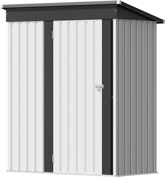 Flamaker 5x3 FT Storage Shed Waterproof Metal Garden Shed with Lockable Door Utility Tool Shed Outdoor Storage for Backyard, Patio and Lawn, White