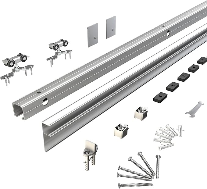 JUBEST 7FT Barn Door Sliding Hardware Track Kit, Aluminium Alloy Box Rail Hardware for Classic Modern Interior Single Wooden Door,Low Clearance