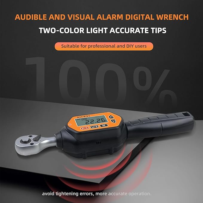 1/4-Inch Drive Digital Torque Wrench,22.12 Ft.l bs/0.9-30Nm, Adjustable Electronic Torque Wrench Set with ±2% Accuracy, Buzzer and LED Flash Notification