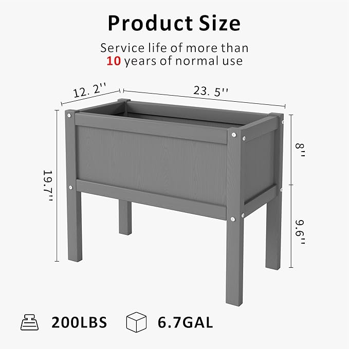 Raised Garden Bed with Drainage Hole Waterproof HDPE Elevated Planter Box with Legs Stable and Durable to Plant Herb Vegetable Flower,Patio,Balcony Outdoors/Indoors Gray